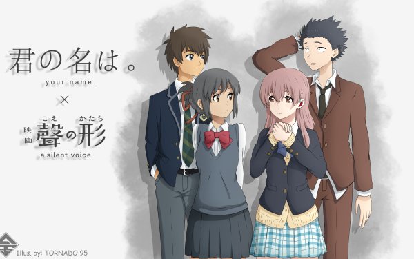 Anime Crossover A Silent Voice Your Name. Taki Tachibana Mitsuha Miyamizu Shouko Nishimiya Shouya Ishida HD Wallpaper | Background Image