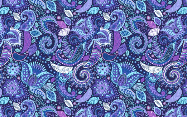  Blue and Purple Paisley Print
