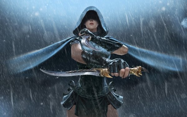 Fantasy Women Warrior Woman Warrior Dagger Hood Rain HD Wallpaper | Background Image