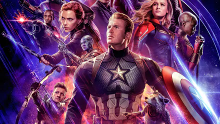 HD desktop wallpaper and background featuring characters from the movie Avengers Endgame, showcasing heroes in a dynamic, action-ready pose with vibrant colors and an epic atmosphere.