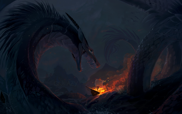 Fantasy Sea Monster Boat HD Wallpaper | Background Image