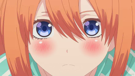 HD anime wallpaper featuring Yotsuba Nakano from The Quintessential Quintuplets with orange hair and striking blue eyes.