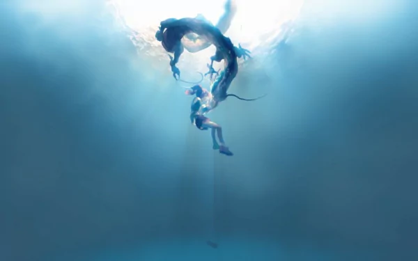 HD PC desktop wallpaper featuring an underwater scene from the anime Spirited Away, capturing ethereal light and fluid motion.